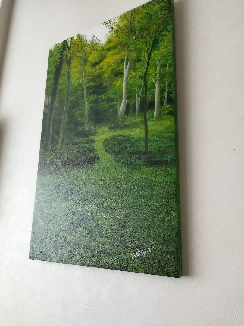 油絵原画 京都の苔庭（祇王寺）サイズM10 写実画