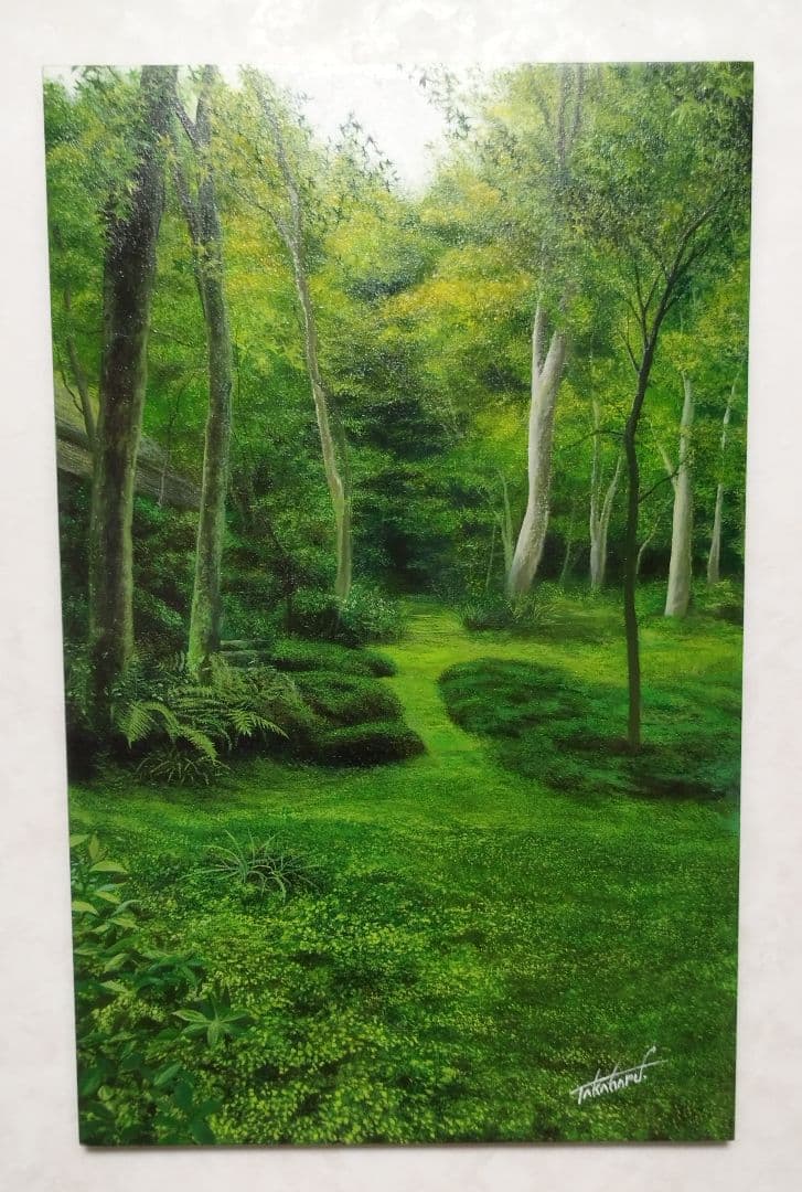 油絵原画 京都の苔庭（祇王寺）サイズM10 写実画