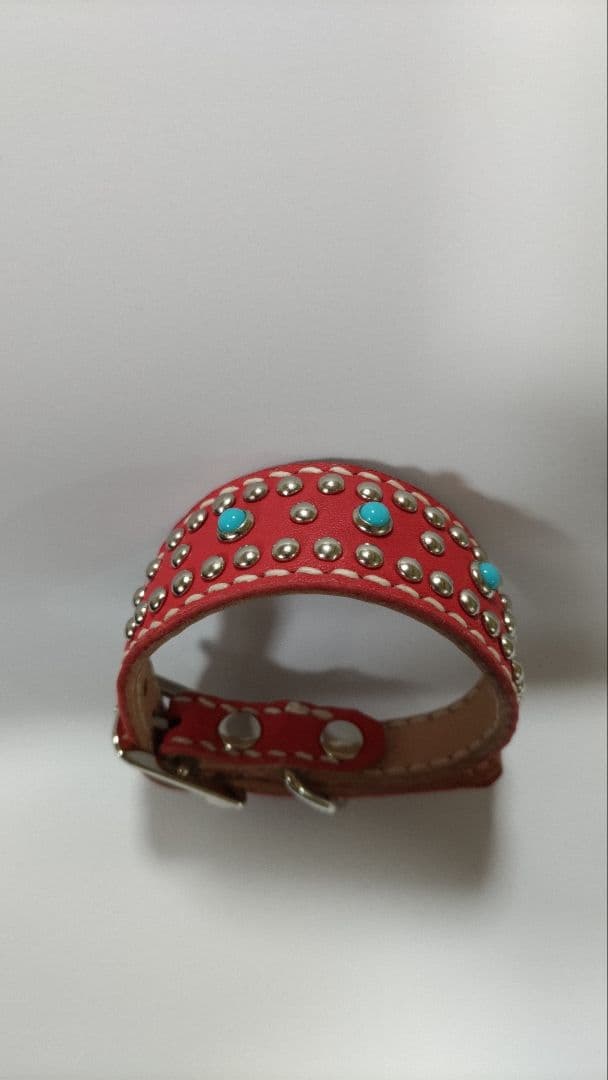 レザー首輪　革　革首輪　ハンドメイド　イタリアングレーハウンド　レザー　赤