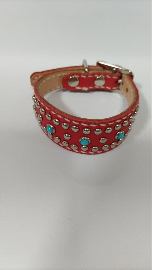 レザー首輪　革　革首輪　ハンドメイド　イタリアングレーハウンド　レザー　赤