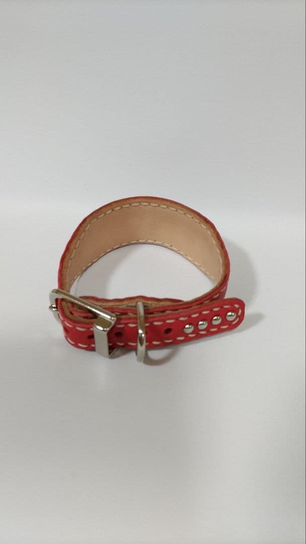 レザー首輪　革　革首輪　ハンドメイド　イタリアングレーハウンド　レザー　赤