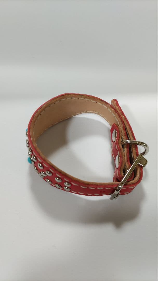 レザー首輪　革　革首輪　ハンドメイド　イタリアングレーハウンド　レザー　赤