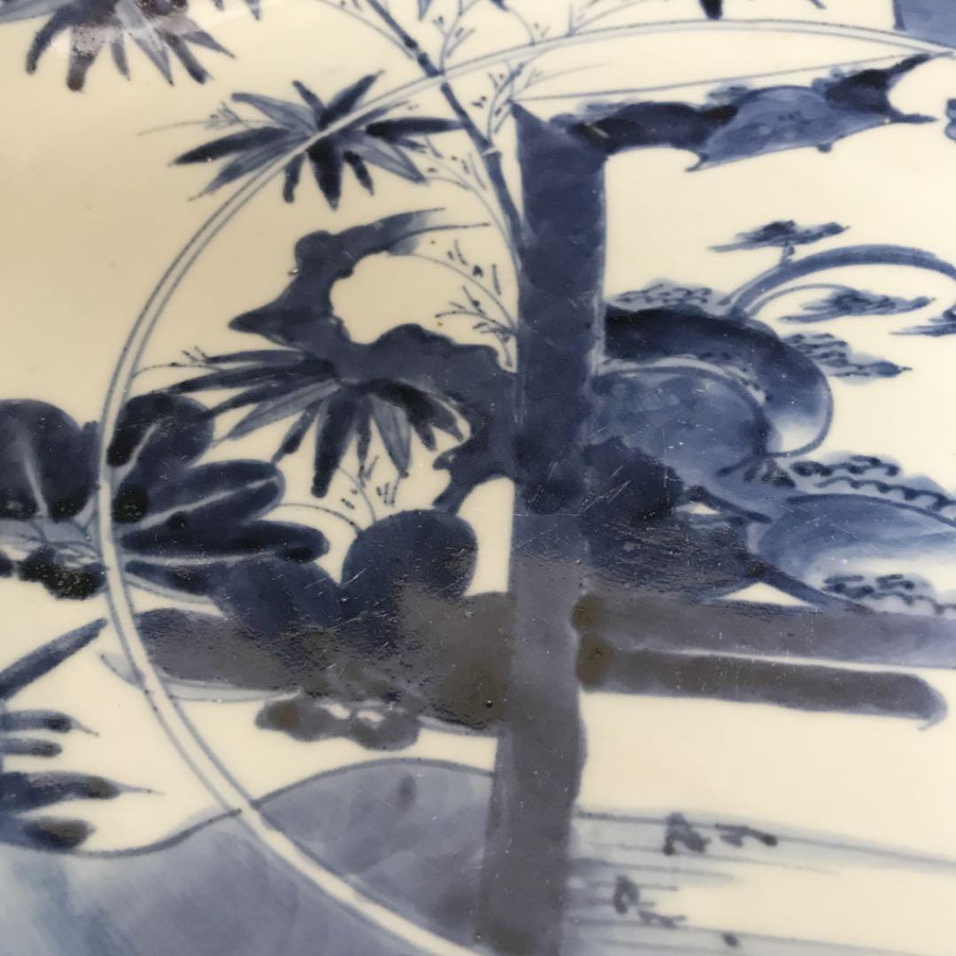 江戸中期 古伊万里「松竹梅図染付大皿」本物保証