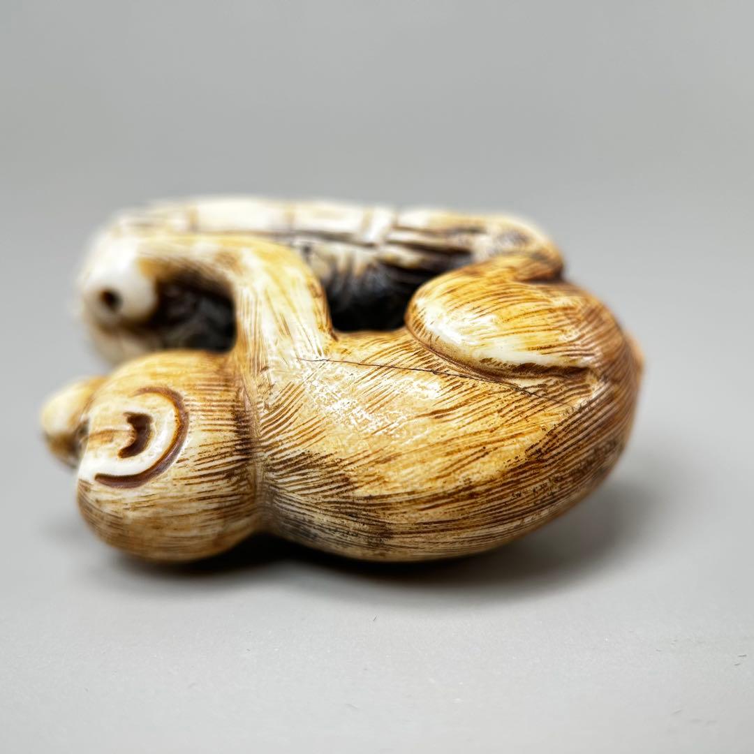 猿の彫刻極上根付天然素材アンティーク骨董飾り物古美術置物細密細工