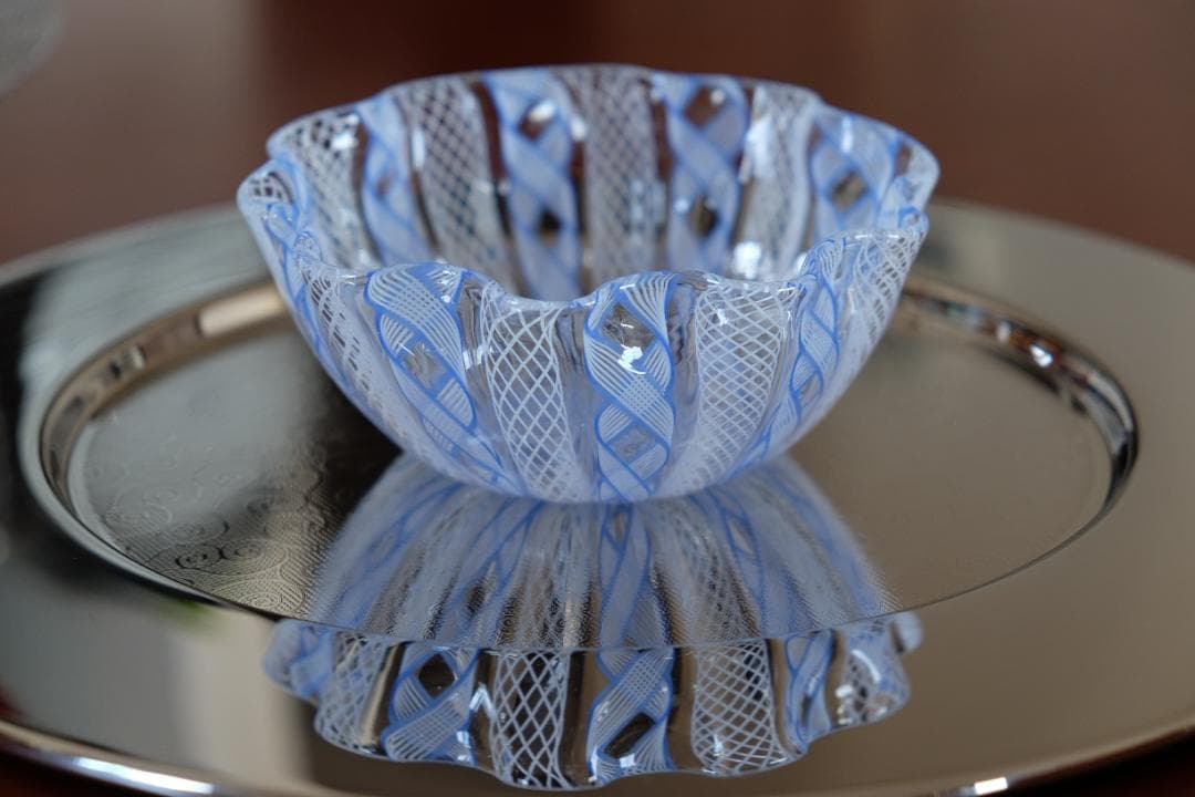 レースガラス 吹きガラス グラス 花瓶/ワイングラス 昭和レトロ 江波冨士子/