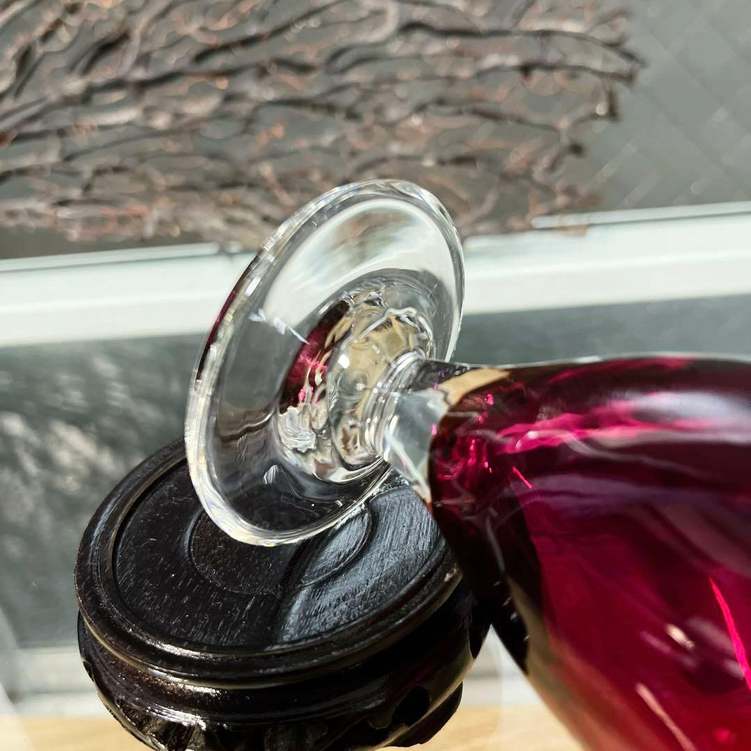 骨董　時代　希少金赤ガラス　モールガラス調　流線型　アイスコップ　ウラン ①