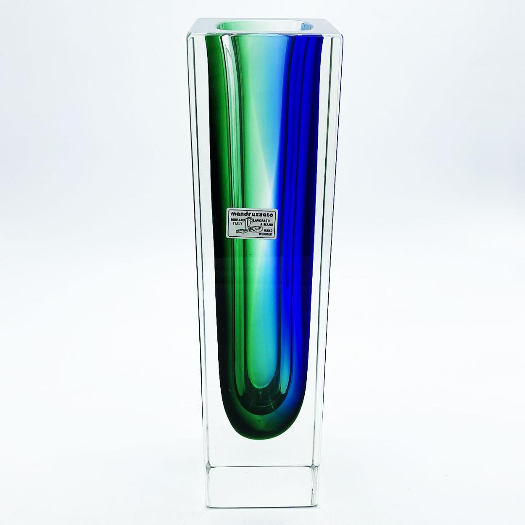 ヴェネチアガラス ムラノ マンドラザート 花瓶 一輪挿し グリーン＆ブルー