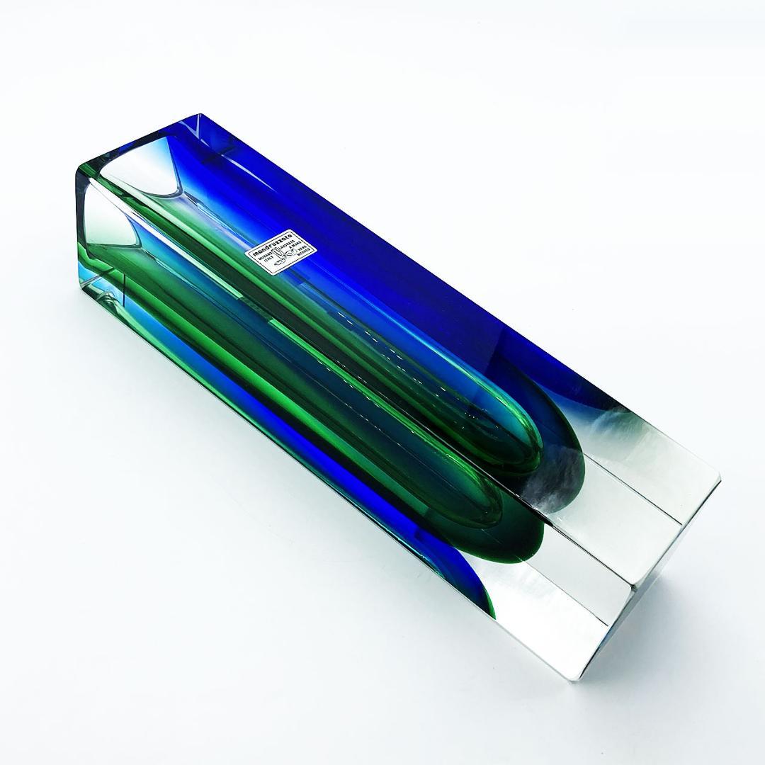 ヴェネチアガラス ムラノ マンドラザート 花瓶 一輪挿し グリーン＆ブルー