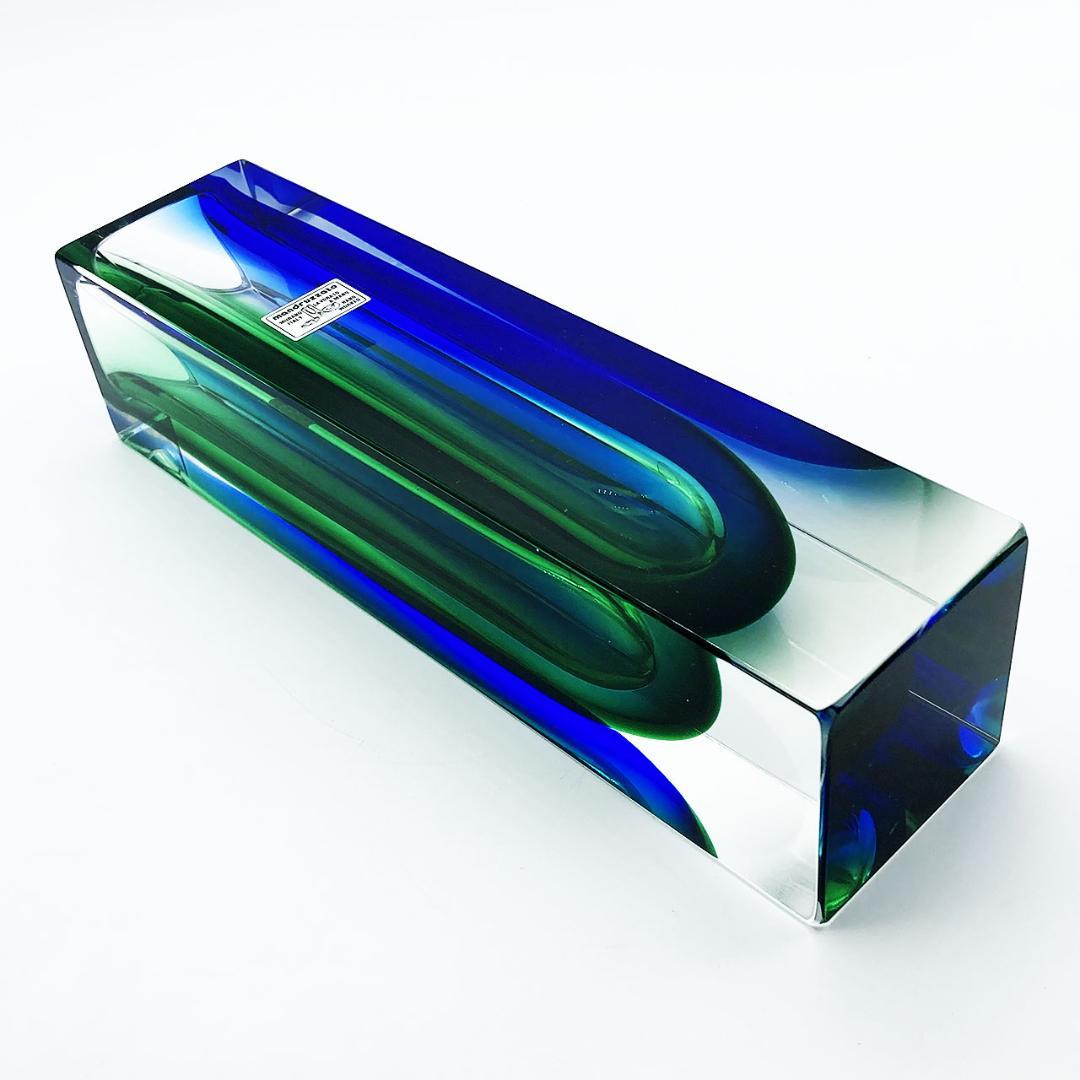 ヴェネチアガラス ムラノ マンドラザート 花瓶 一輪挿し グリーン＆ブルー