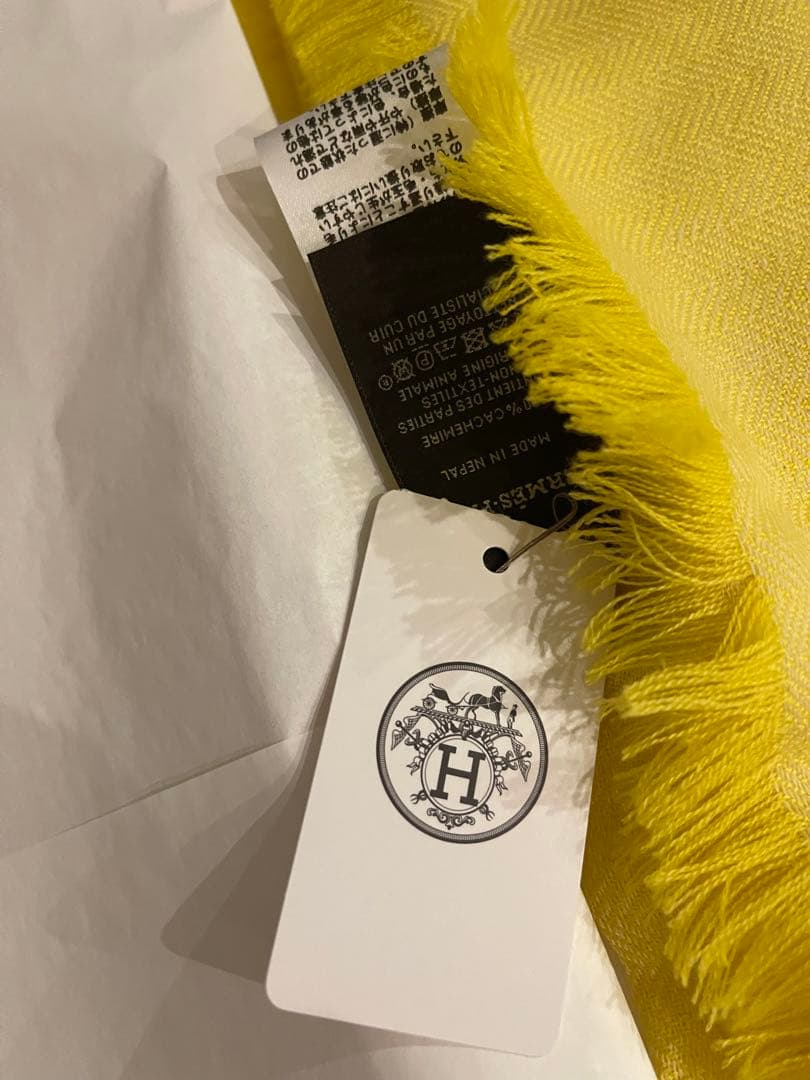 新品　エルメス　ストール　カシミヤ　イエロー　レザー刺繍　マフラー　スカーフ