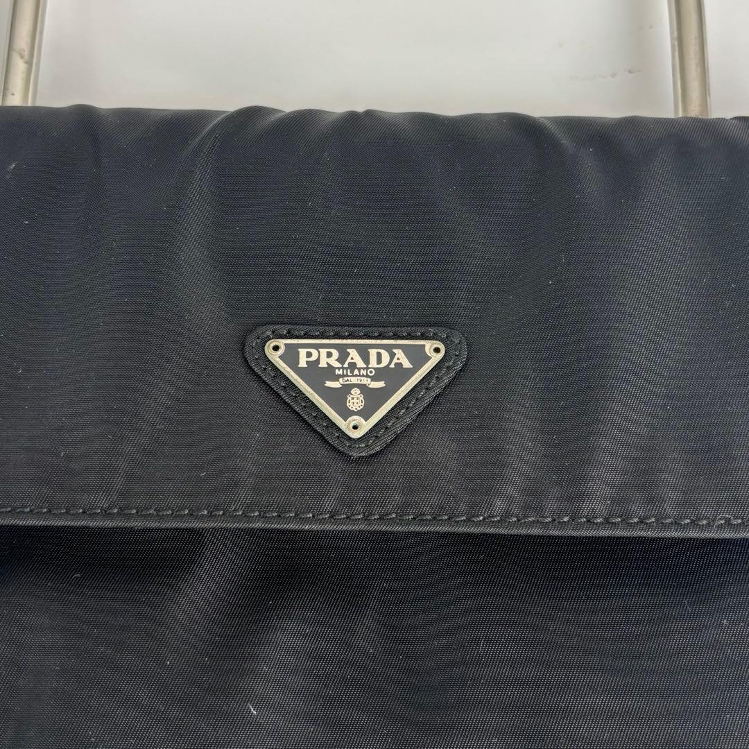 美品 PRADA プラダ メタルハンドル ハンドバッグ ナイロン ブラック