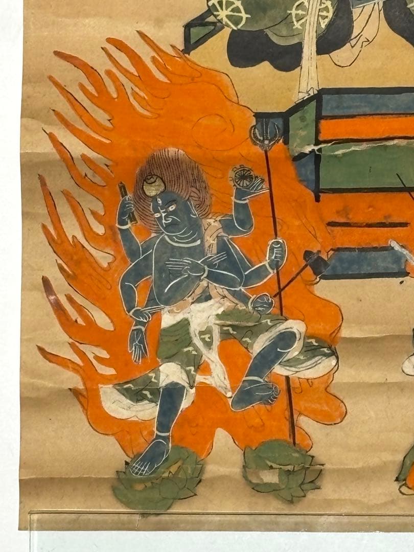 「五大明王像図」彩色木版刷り 1枚|不動明王 仏教美術 仏像 真言宗 高野山