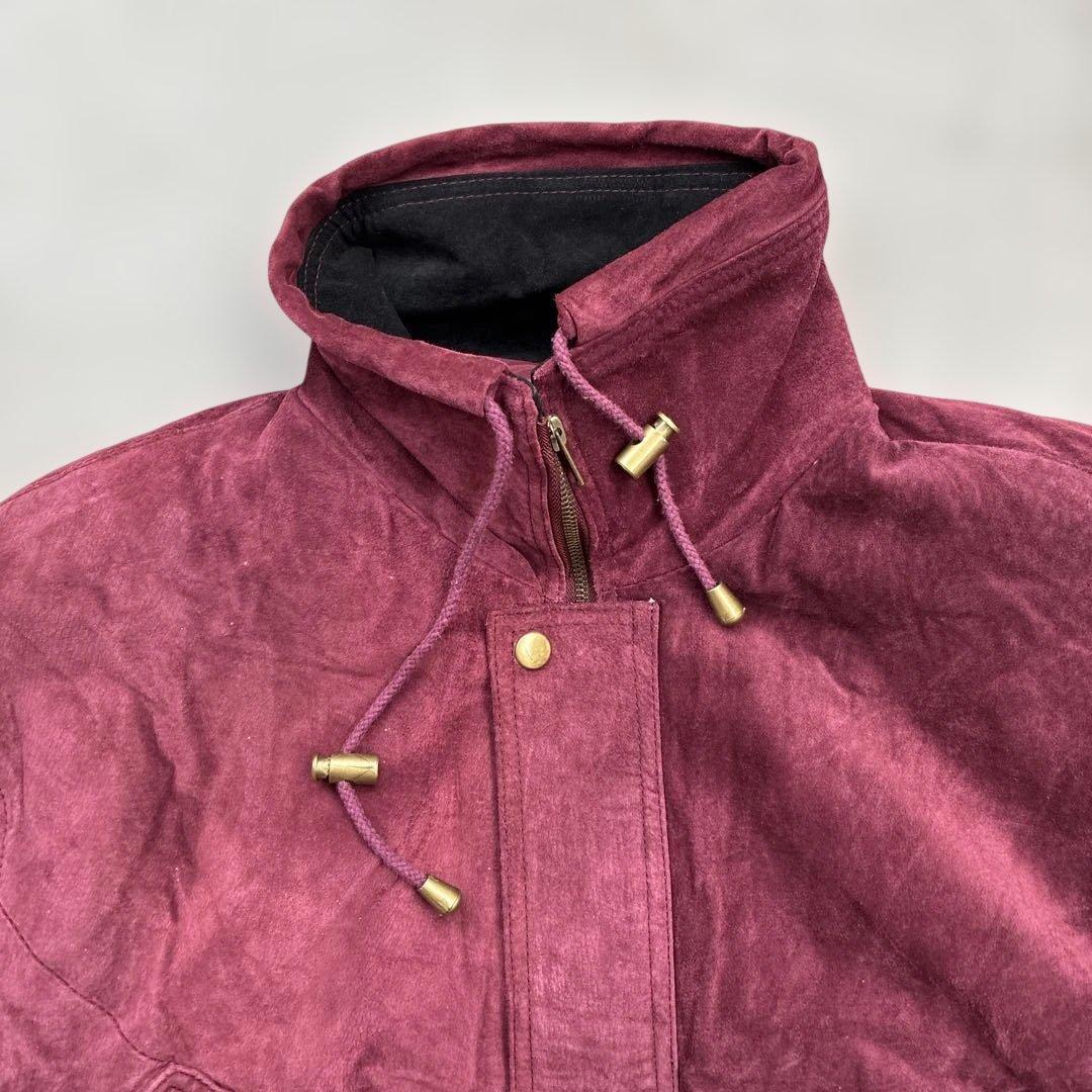 本革レザージャケット　えんじ色赤レッド　ヴィンテージ90sブルゾン短丈ハイネック