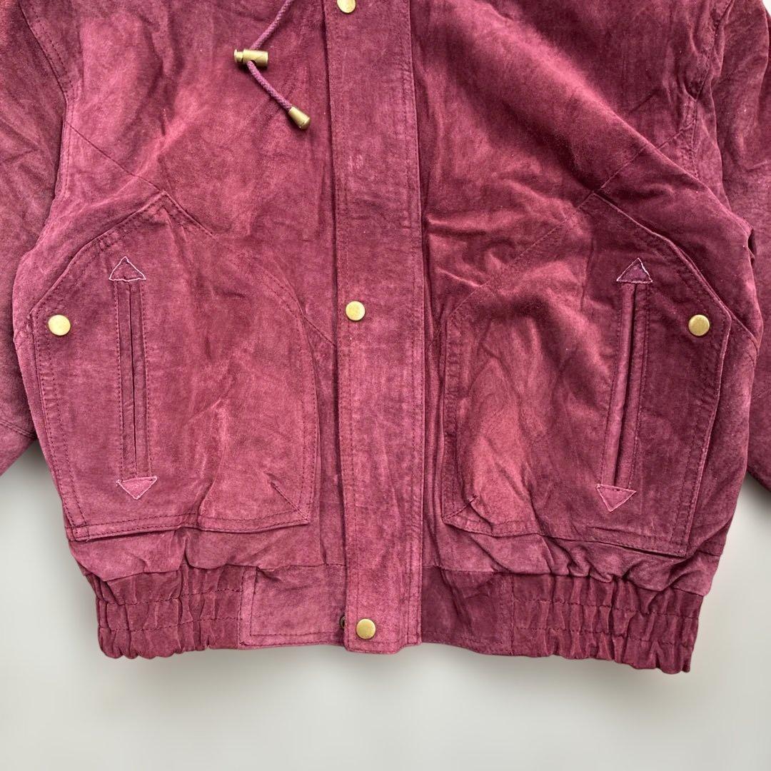 本革レザージャケット　えんじ色赤レッド　ヴィンテージ90sブルゾン短丈ハイネック