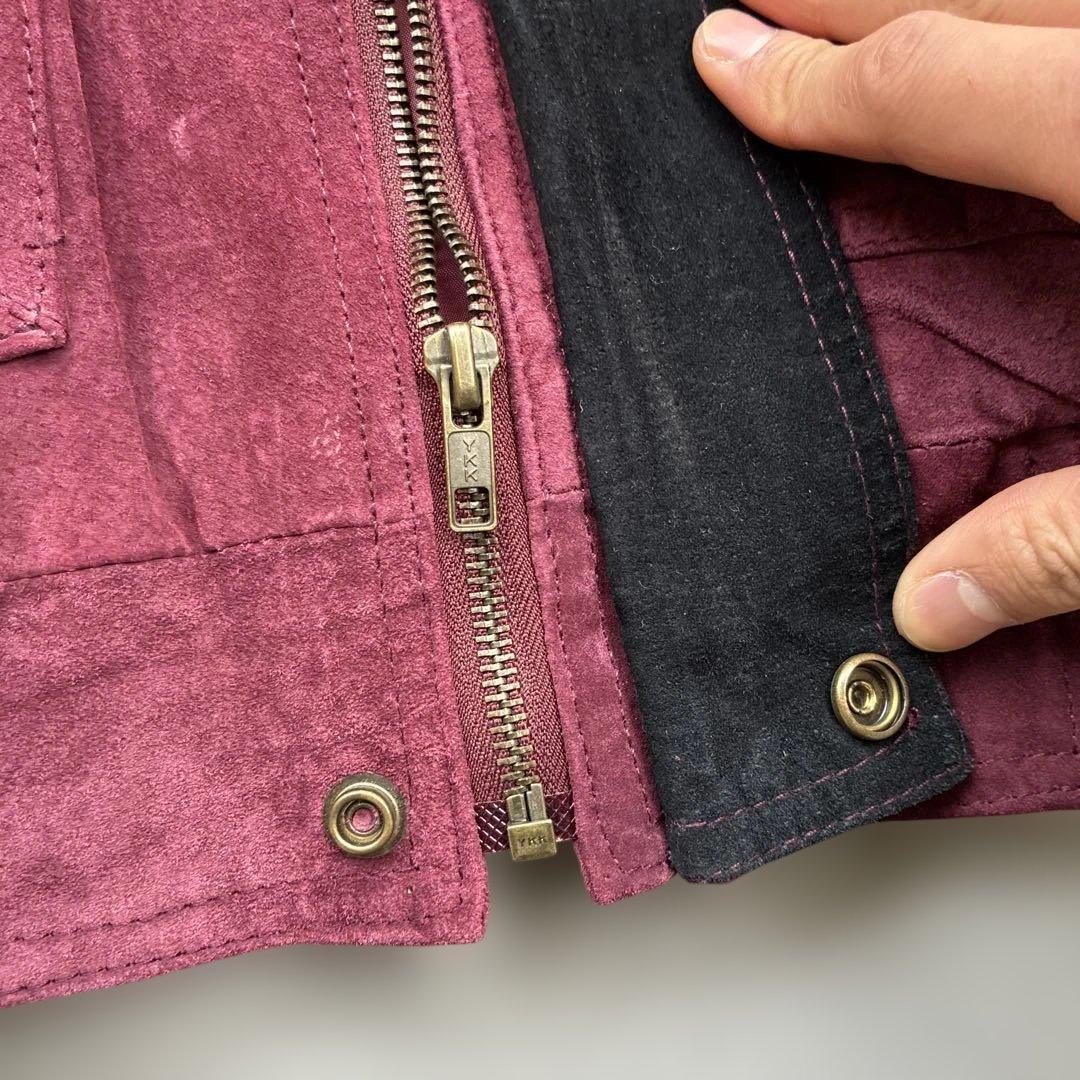 本革レザージャケット　えんじ色赤レッド　ヴィンテージ90sブルゾン短丈ハイネック