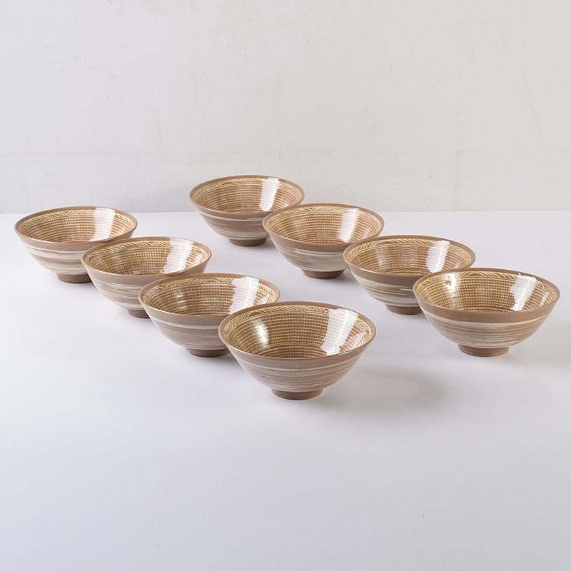 茶道具　韓国　廣州窯　三島手　数茶碗　八客　共箱　V　R8583B