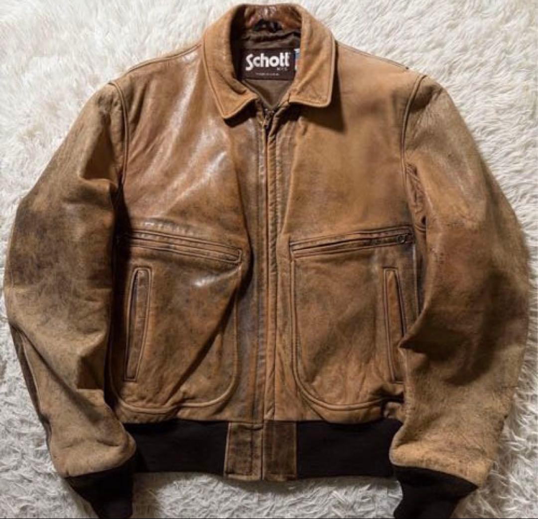 Schott シングルライダースジャケット 本革 USA製 275 ベージュ