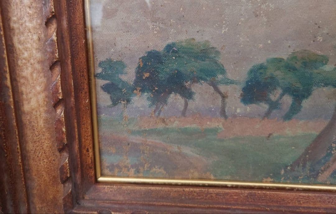 模写としての出品です。キャンバスに油彩「大正三年 藤田嗣治 松◯於」の記載あり。