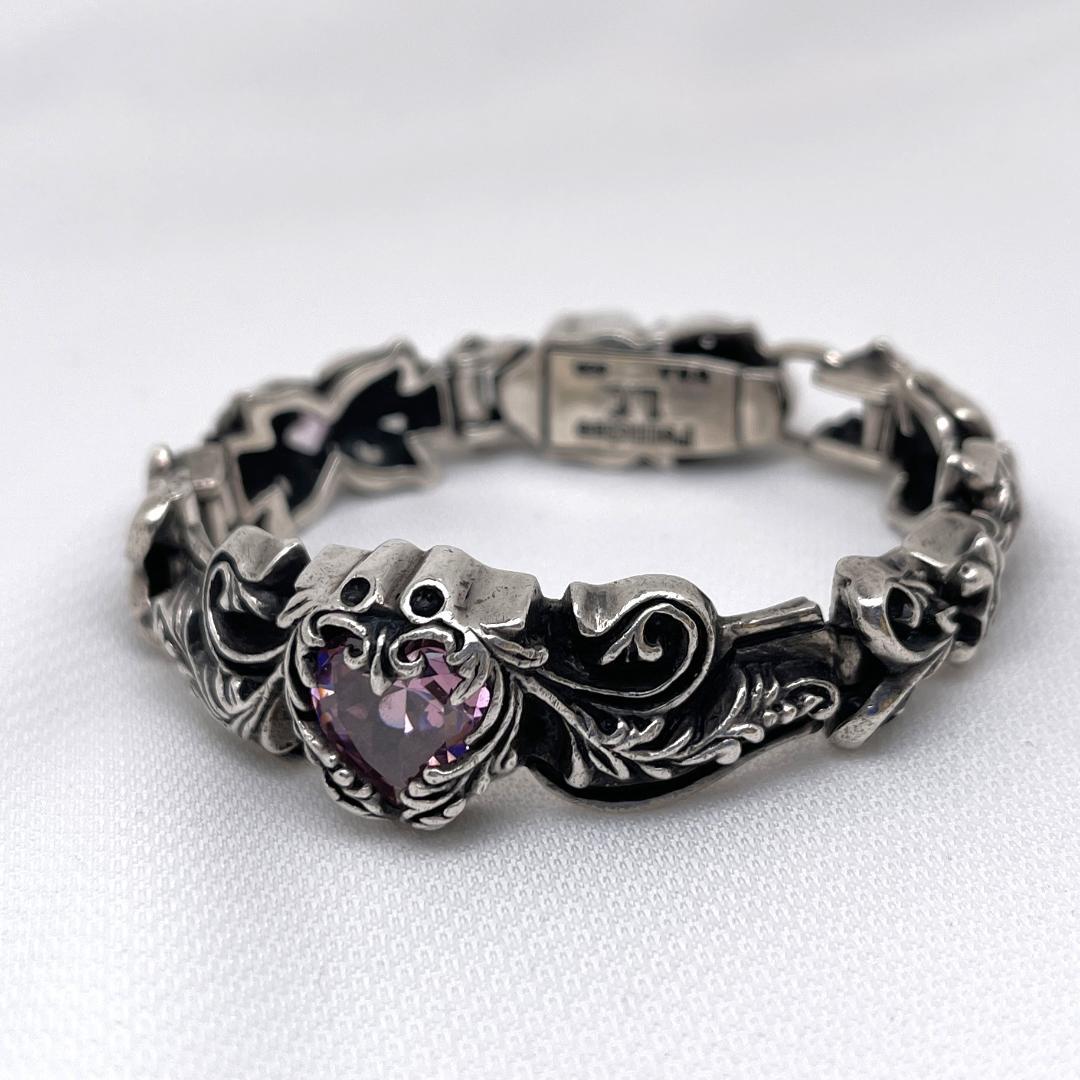 Leathers and Treasures スクロールハート ブレスレット 桃