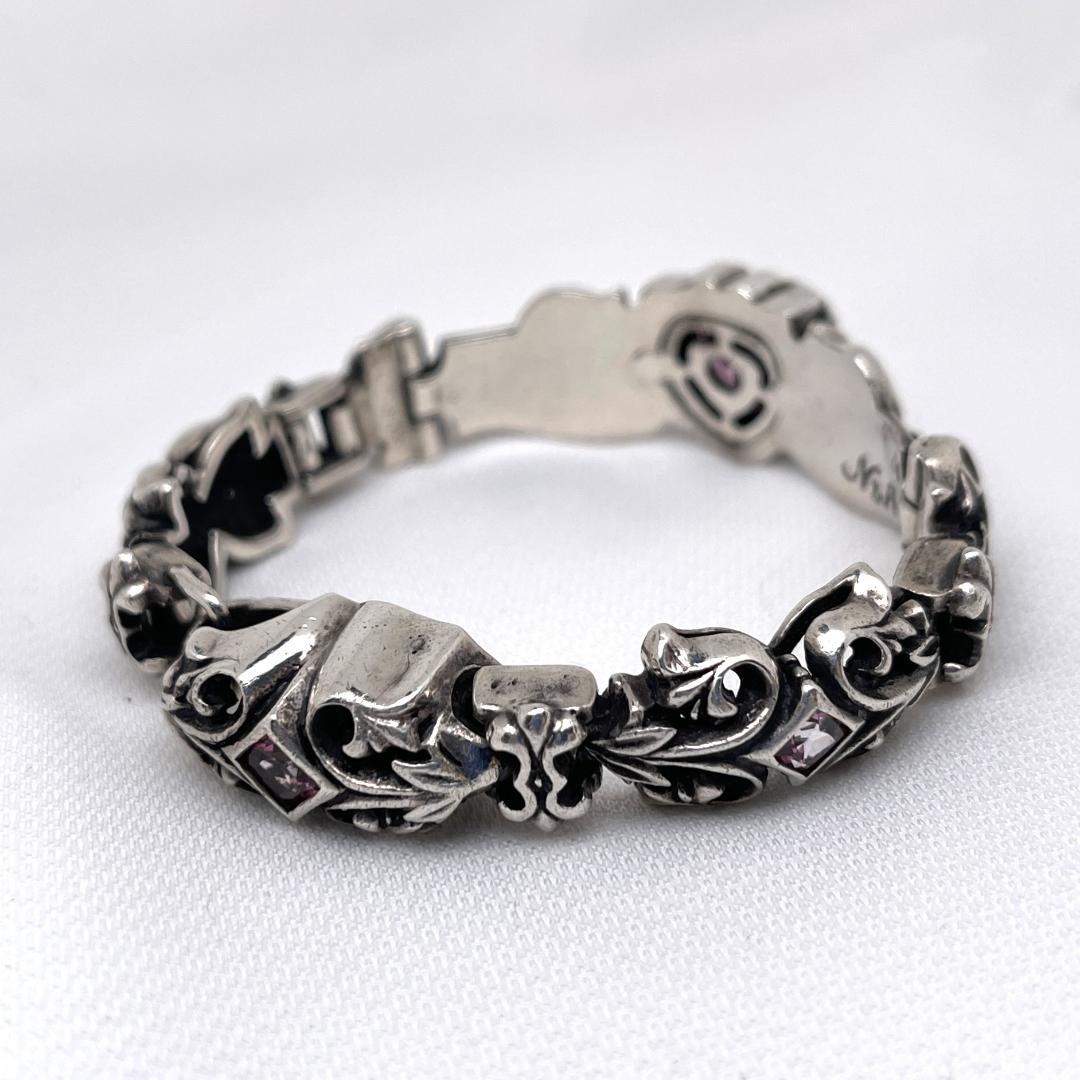 Leathers and Treasures スクロールハート ブレスレット 桃