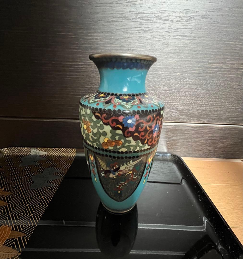 高級日本七宝花瓶 龍と鳳凰 花唐草文 骨董2