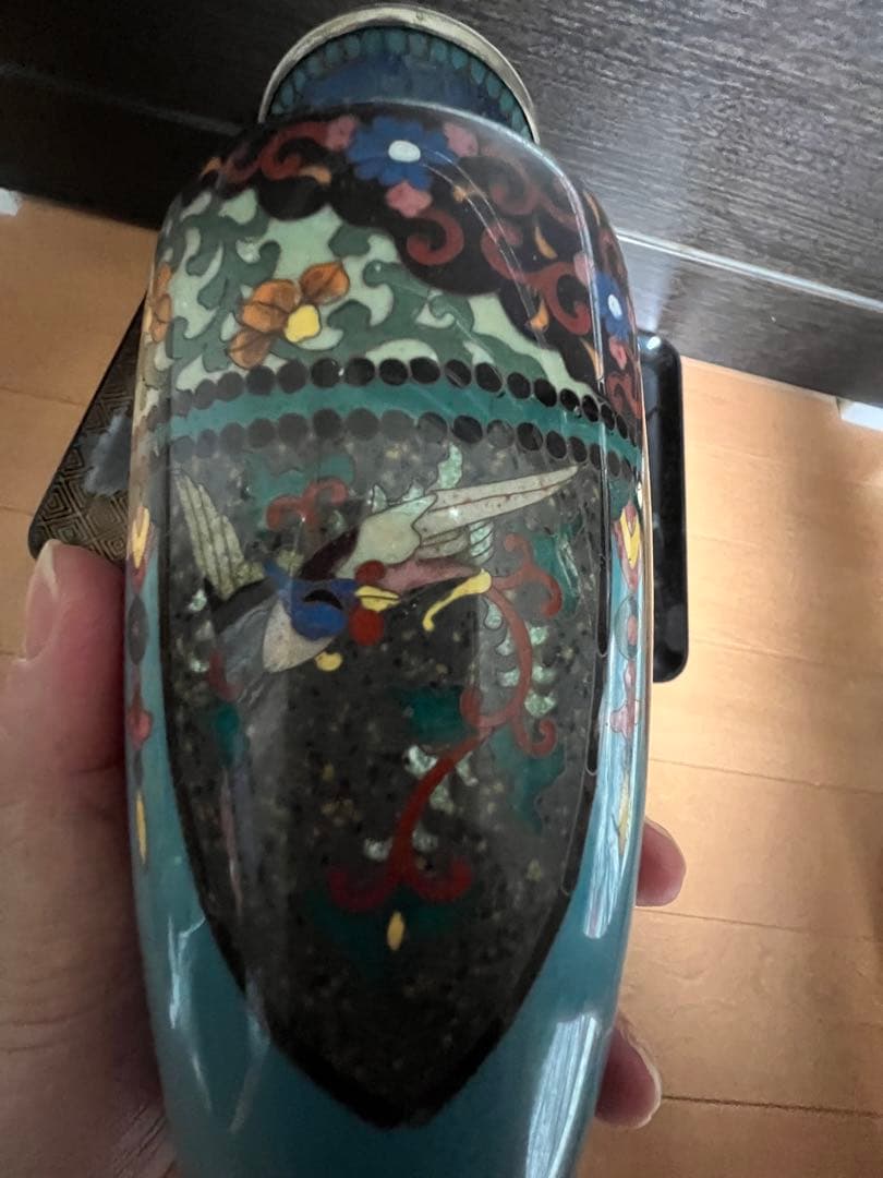 高級日本七宝花瓶 龍と鳳凰 花唐草文 骨董2