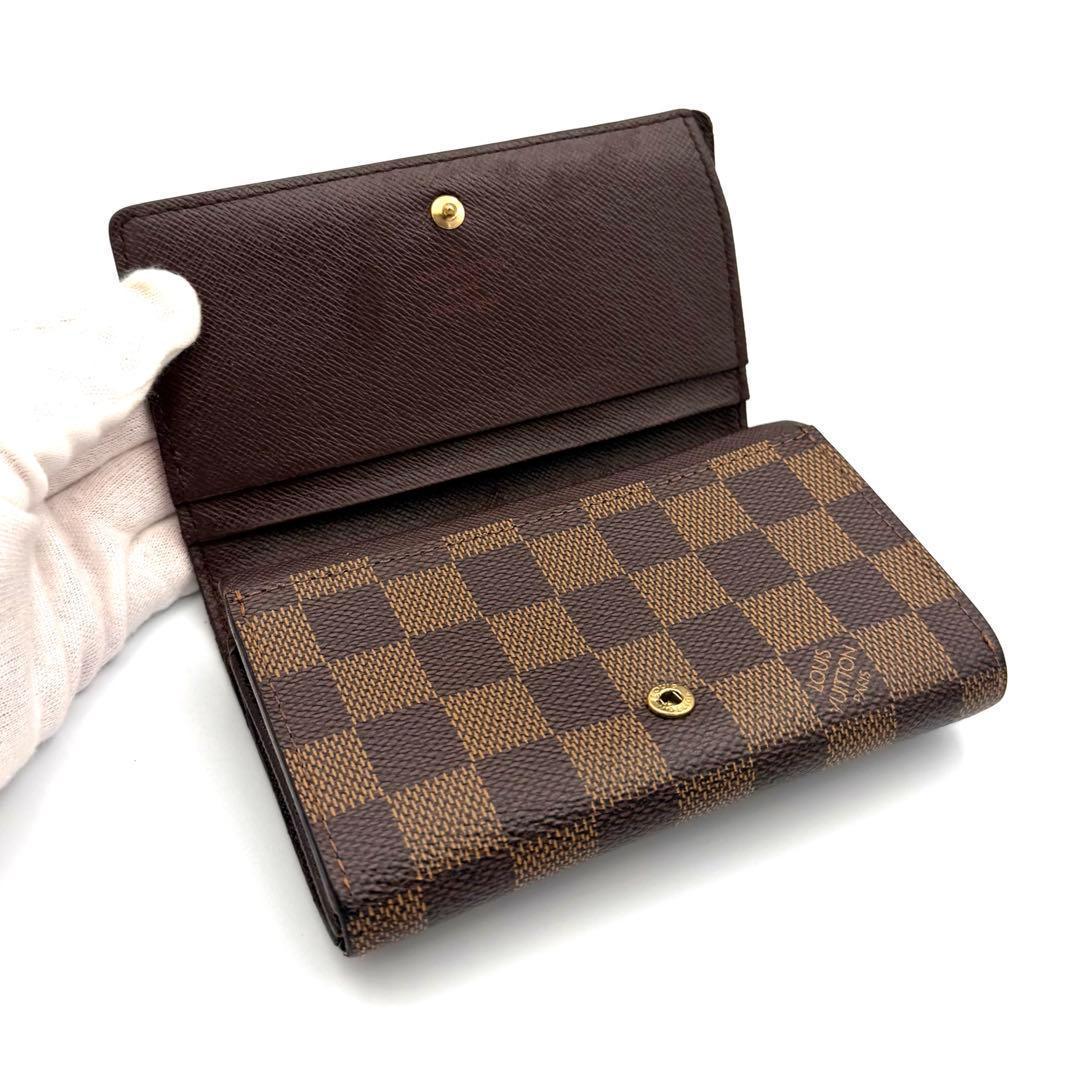 ルイヴィトン ダミエ ポルトモネビエトレゾール 二つ折り財布 ブラウン 茶