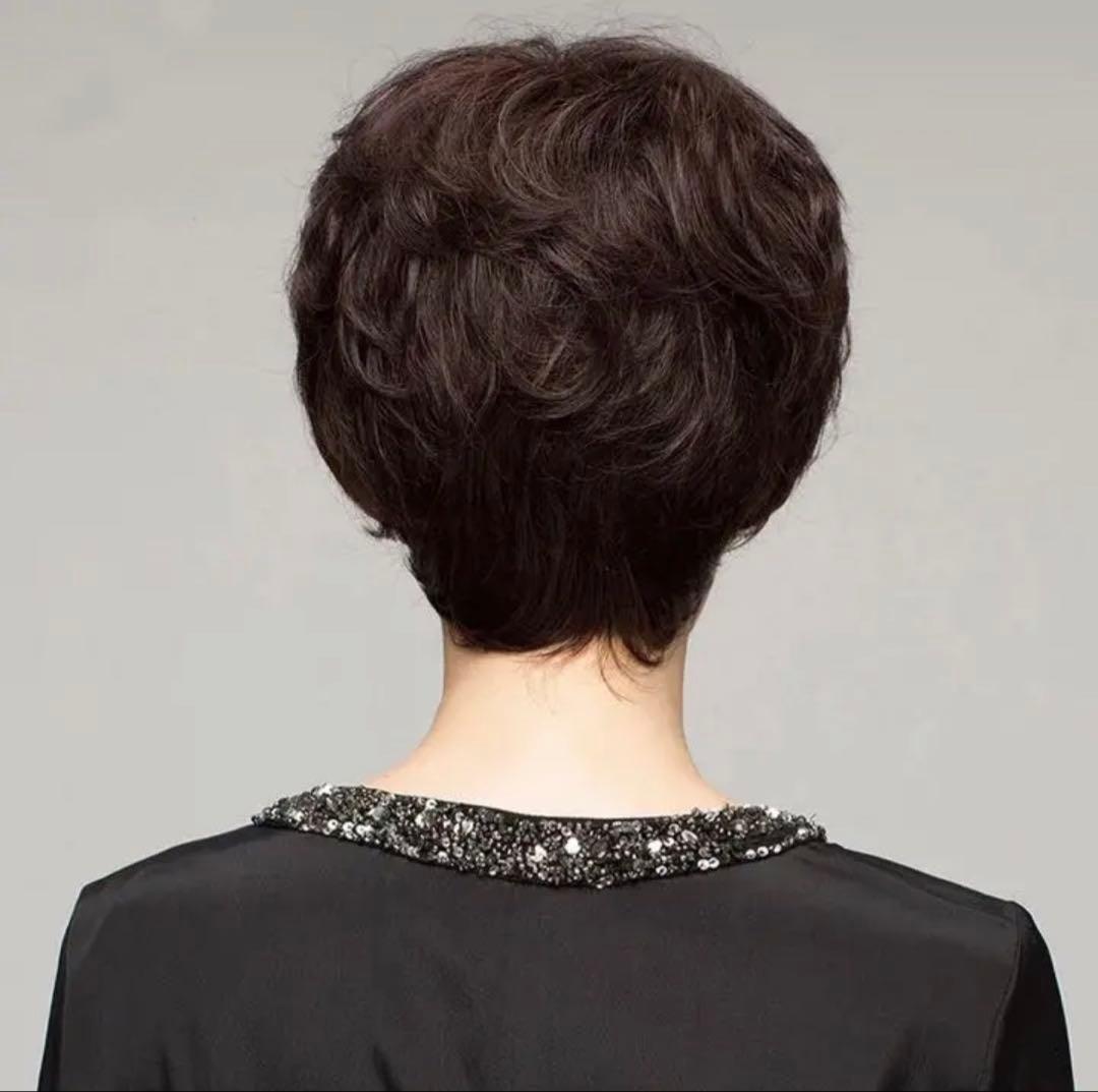 気品人毛100% つむじ部分手植え ショートウィッグN890