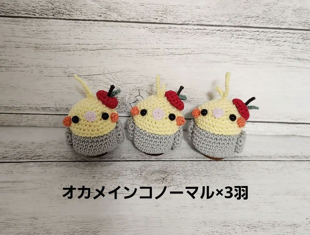 24羽の小鳥さんの編みぐるみ♪（リンゴ帽子付き）