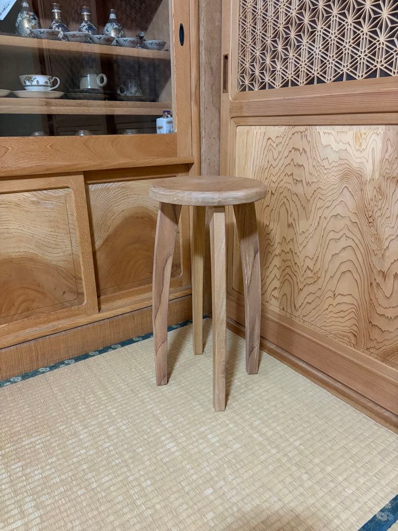 1325建具屋一筋58年のおじいちゃんの手作りスツール、イス☆けやき