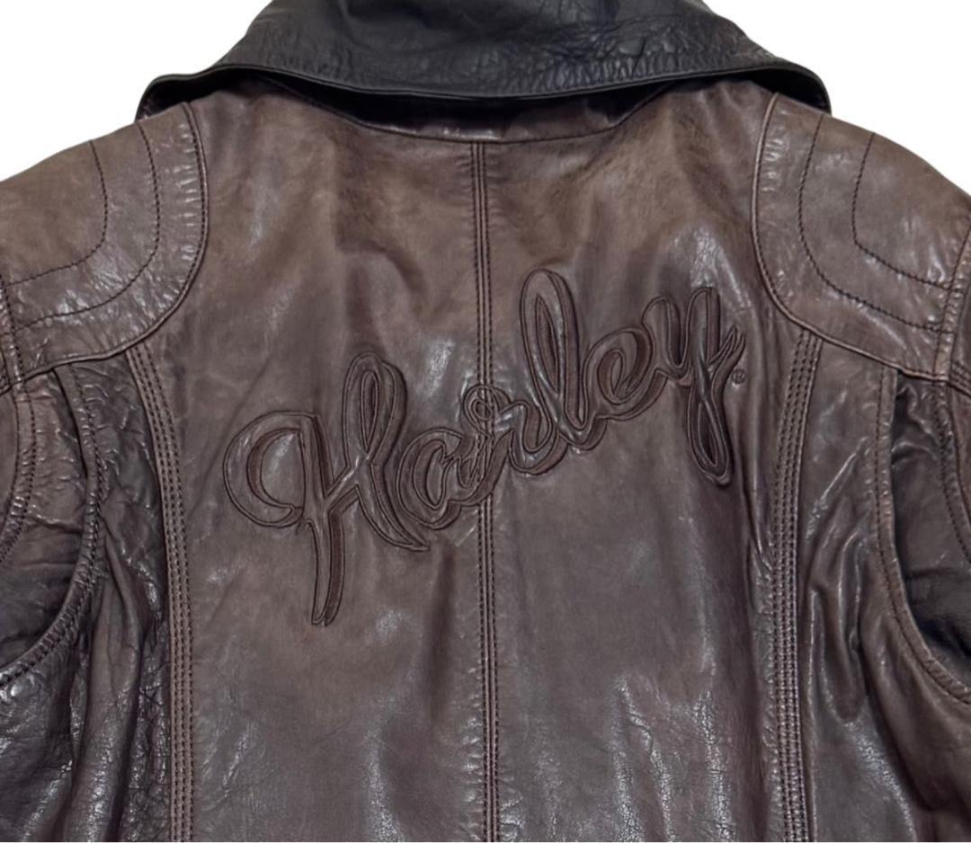 Harley-Davidson 　シングルライダース　牛革　ロゴ　エンボス　L
