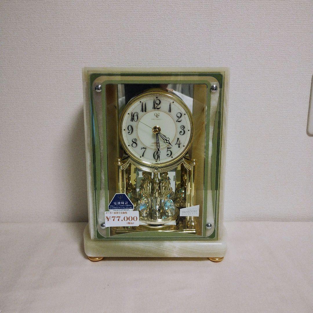 新品リズム電波置時計重厚感ある綺麗な大型グリーンオニックス石枠QE2 -S47N