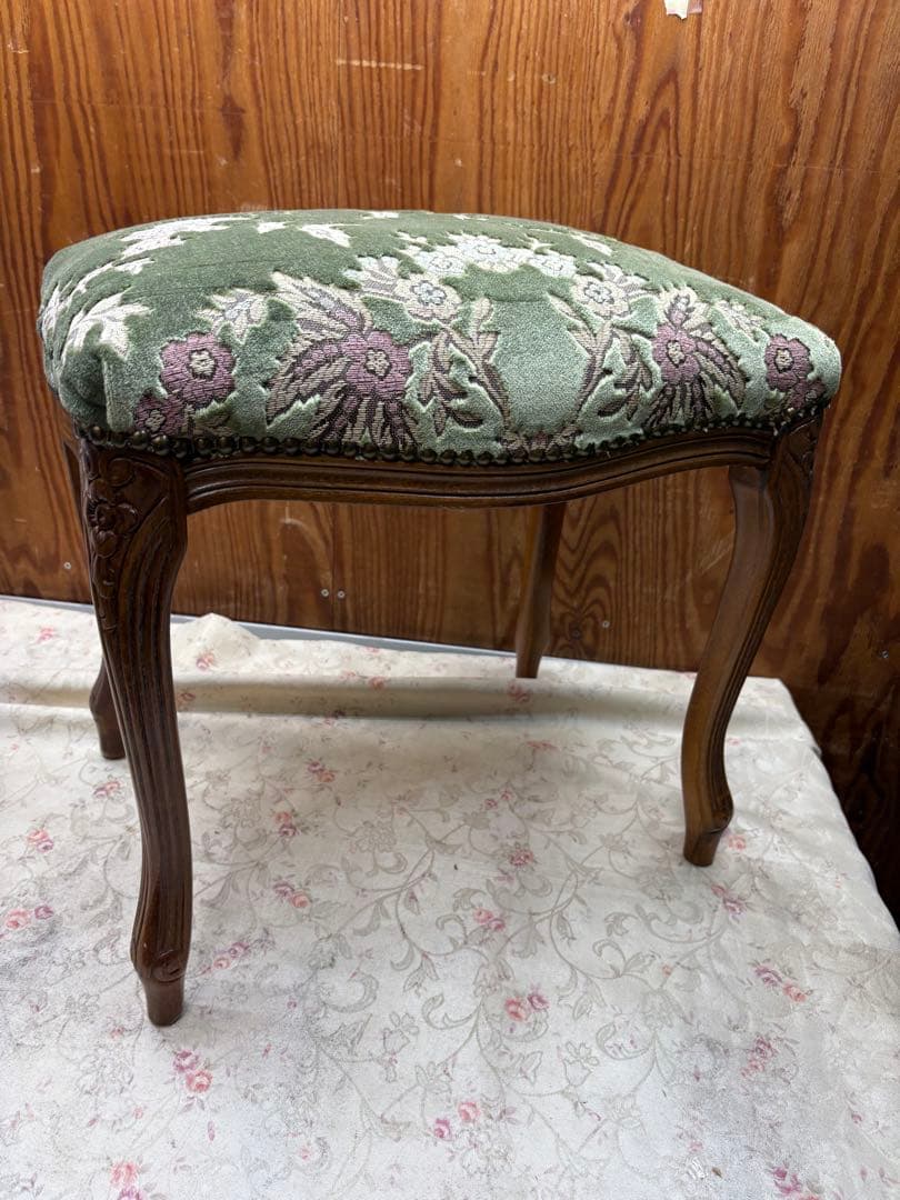 スツール 金華山 グリーン 猫脚 木製 完成品 オットマン　イタリア