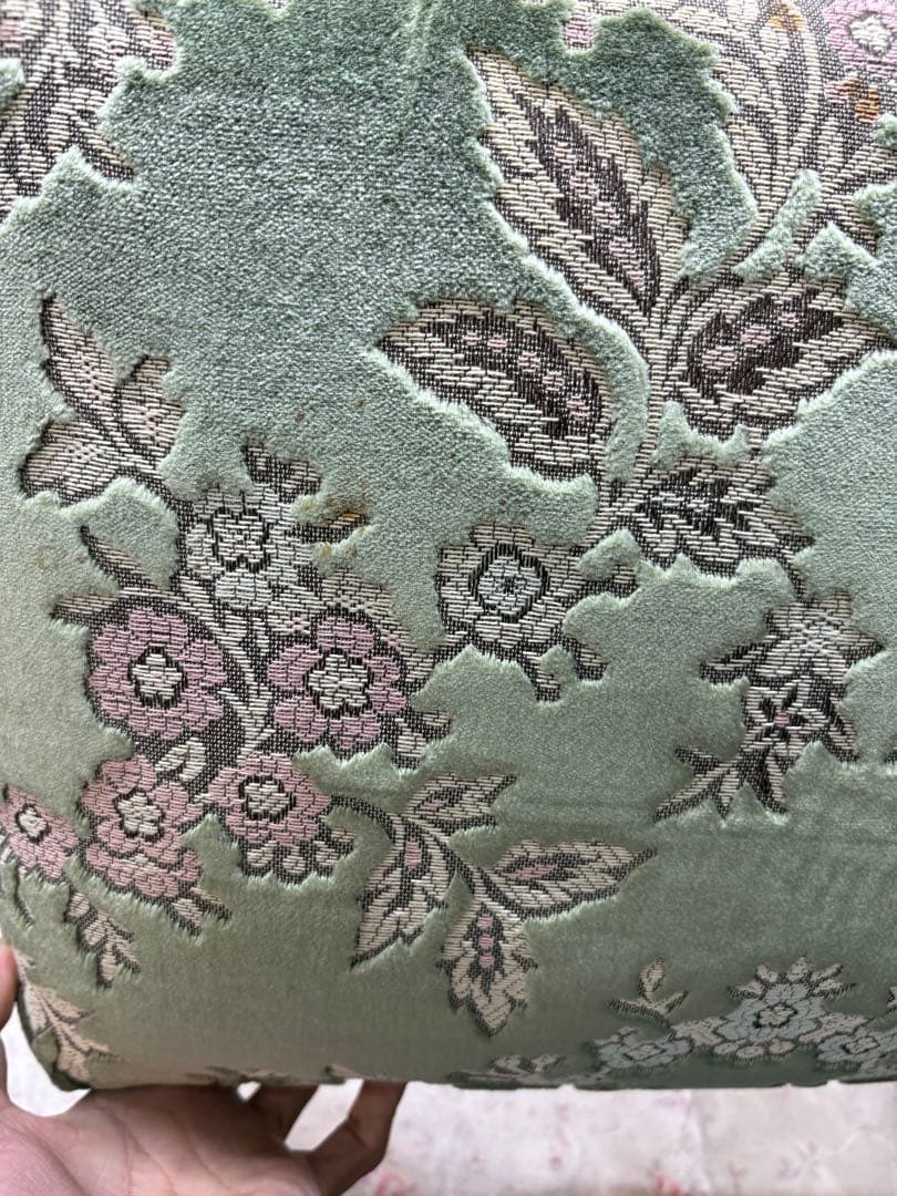 スツール 金華山 グリーン 猫脚 木製 完成品 オットマン　イタリア