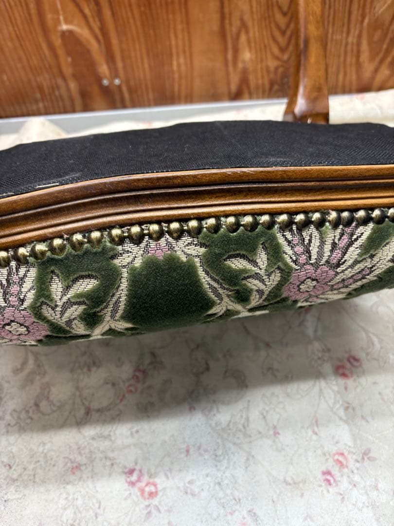 スツール 金華山 グリーン 猫脚 木製 完成品 オットマン　イタリア