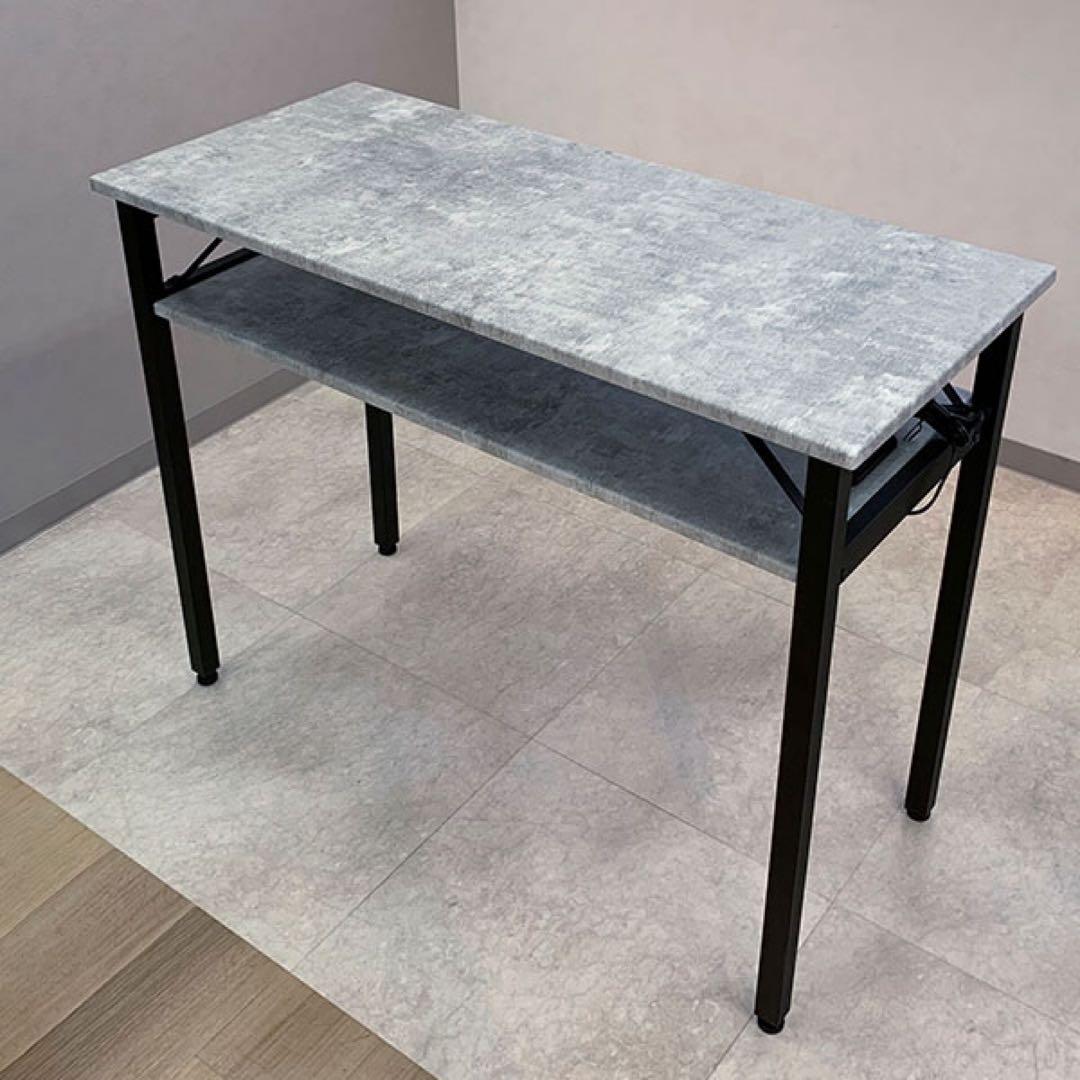 TAT ネイルテーブル　グレー合成石モダンテーブル 2段棚付きSHAREYDVA