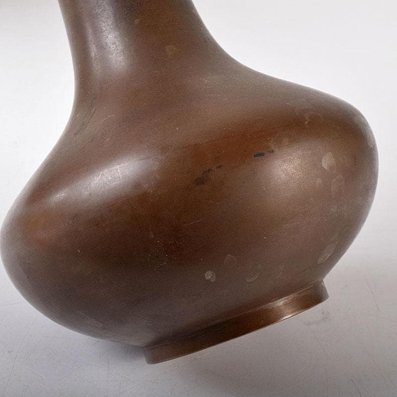 釜師　高木治良兵衛造　唐銅　柄杓立　鶴首花入　共箱　V　7587