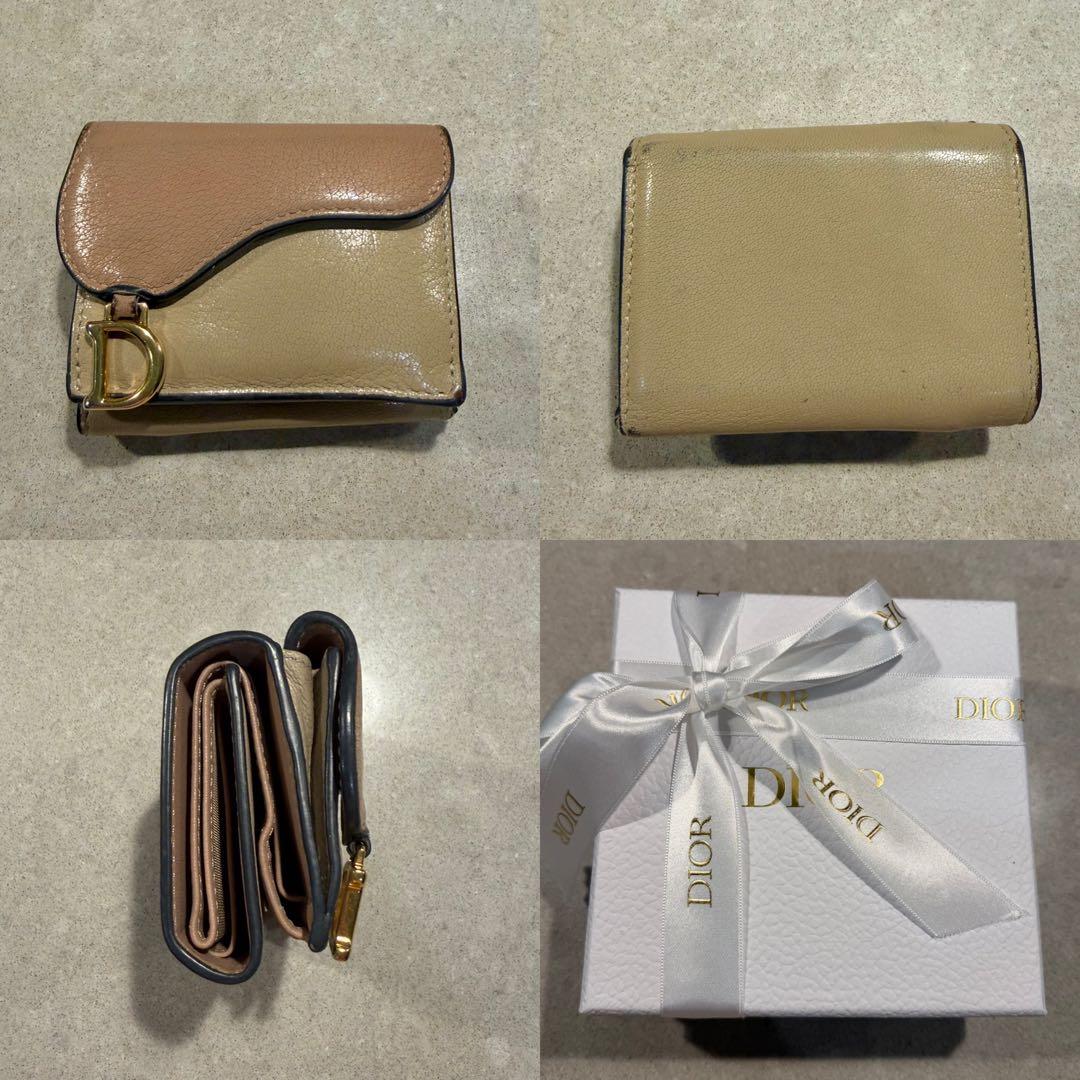 Dior 三つ折り財布 ベージュ/ピンク　箱付き