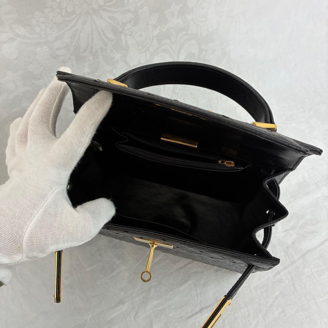 高級【RODANIA】オーストリッチ ハンドバッグ ブラック 本革