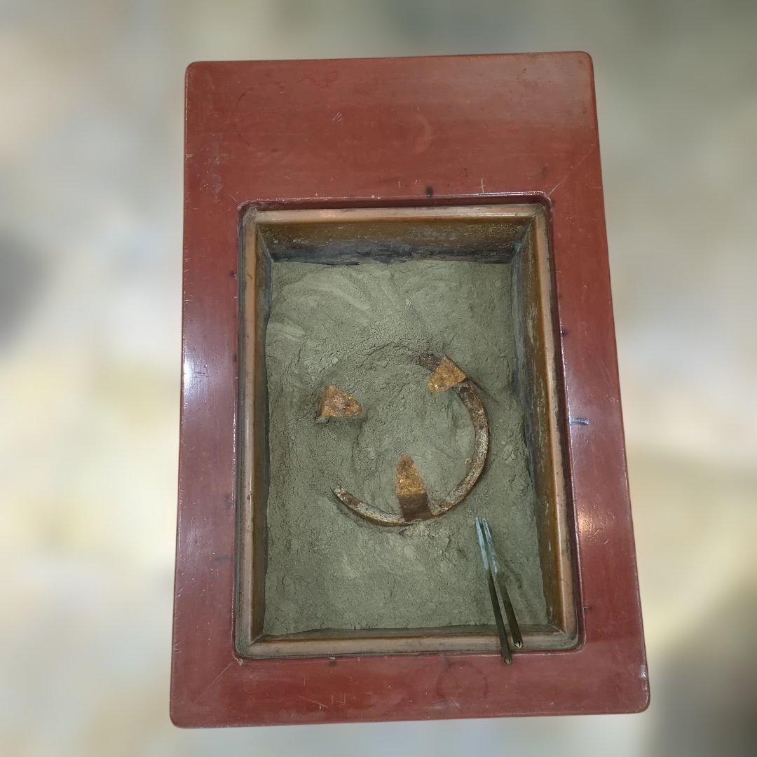 骨董　長火鉢　朱漆　木製　内側銅器　灰　火箸付き　テーブル