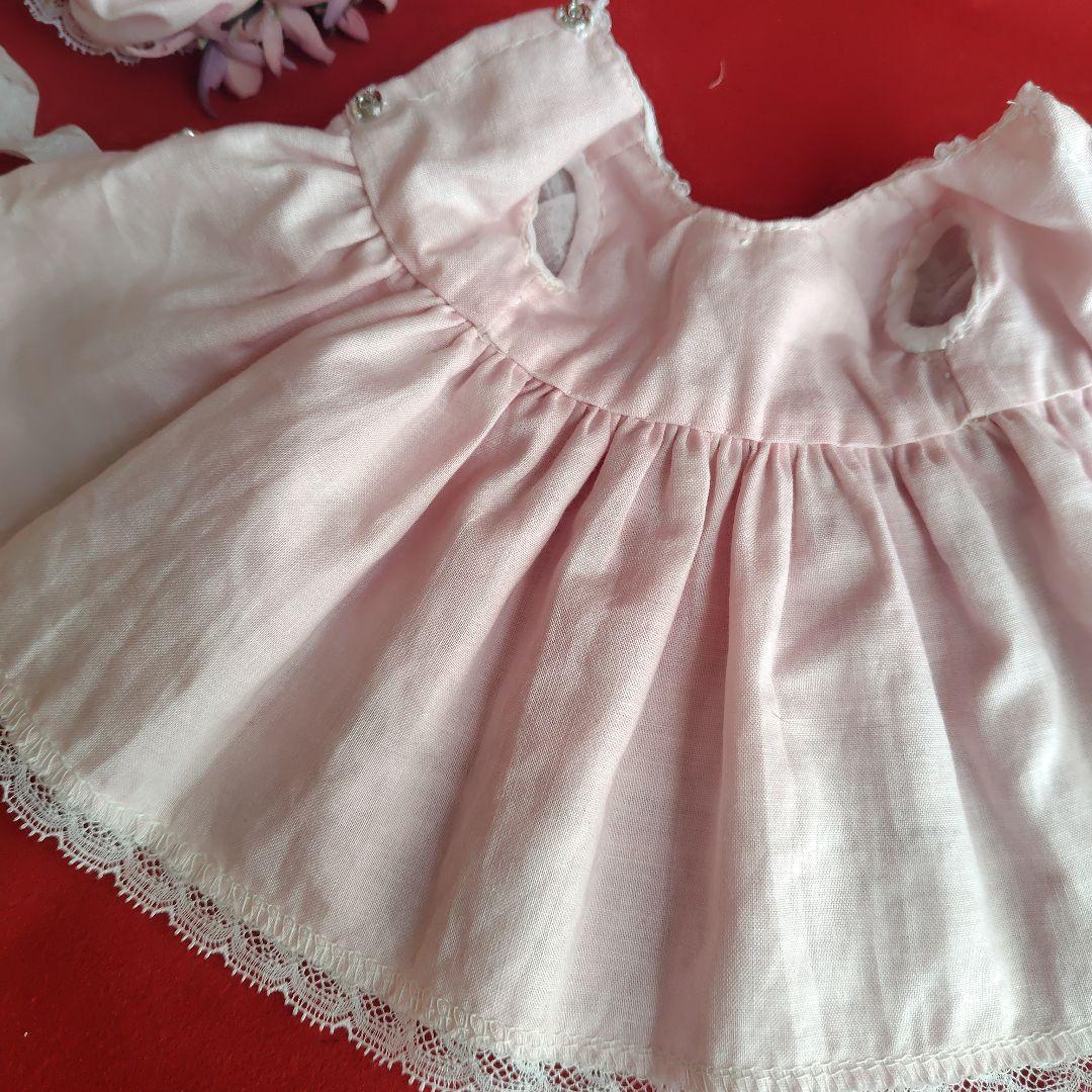 30cm位のドール用ドレス 淡〜いピンクアンティークドレスとボネ