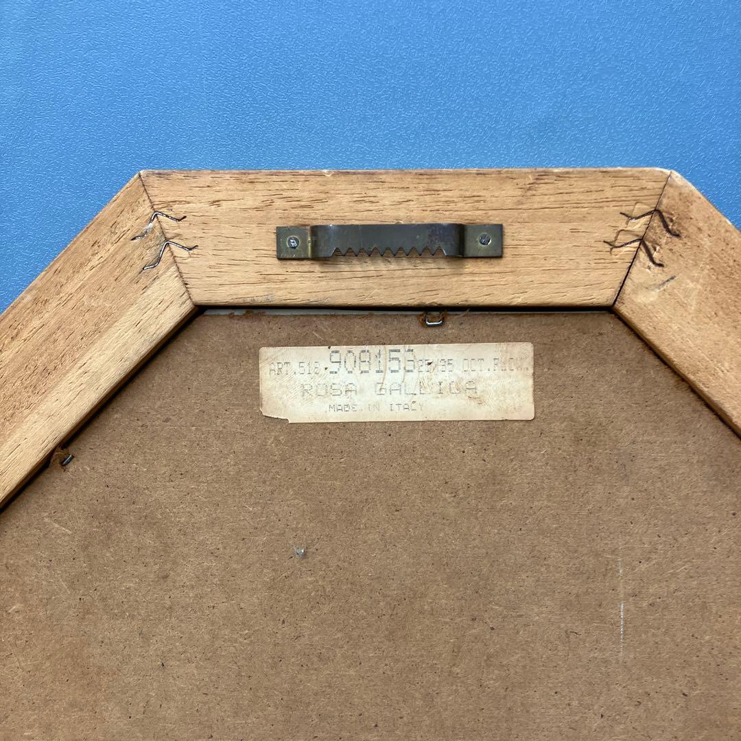 【イタリア製】ボタニカルアート 八角形 額縁 額装 薔薇 ロサ・ガリカ 花 絵画