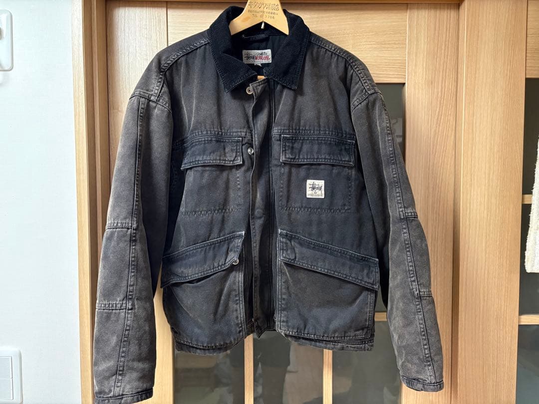 stussy washed canvas shop jacket 黒 ブラック