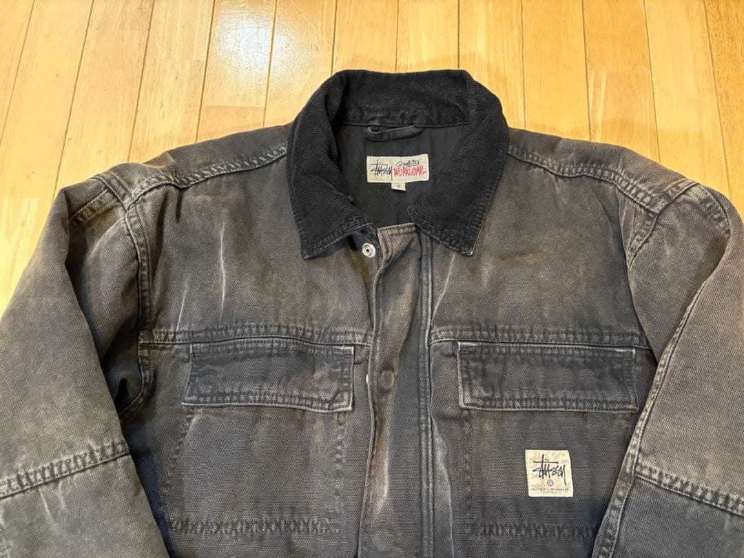 stussy washed canvas shop jacket 黒 ブラック