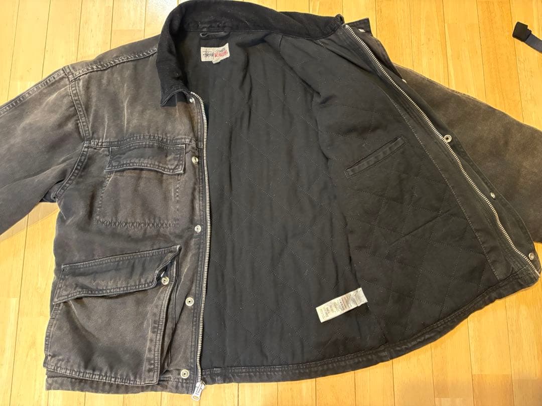 stussy washed canvas shop jacket 黒 ブラック