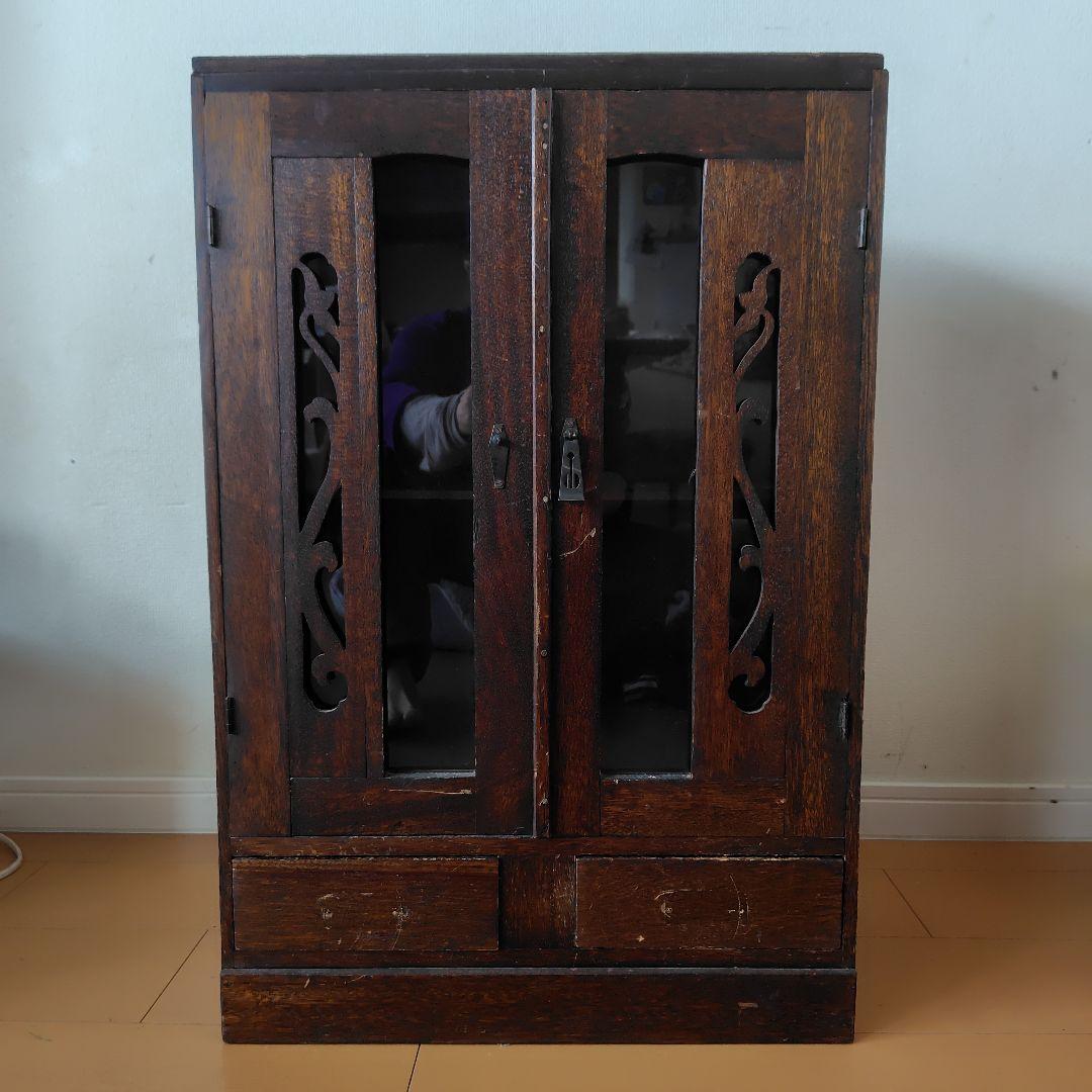 木製キャビネット ダークブラウン 2引き出し