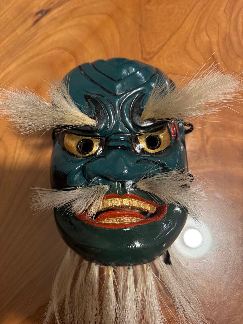 神楽面 出雲神楽 能面 緑色 木製 木彫り面 木彫り 彫刻