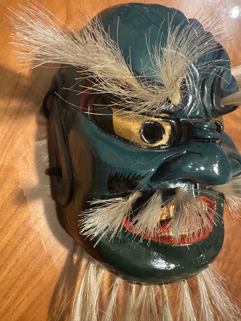 神楽面 出雲神楽 能面 緑色 木製 木彫り面 木彫り 彫刻
