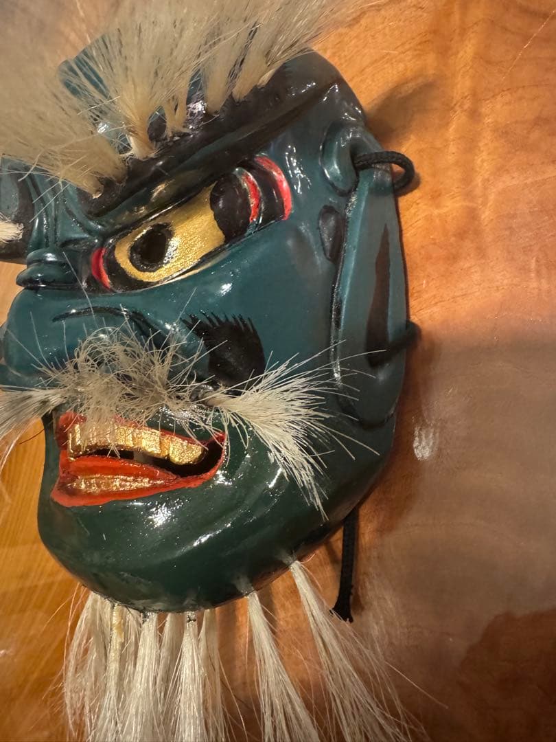 神楽面 出雲神楽 能面 緑色 木製 木彫り面 木彫り 彫刻