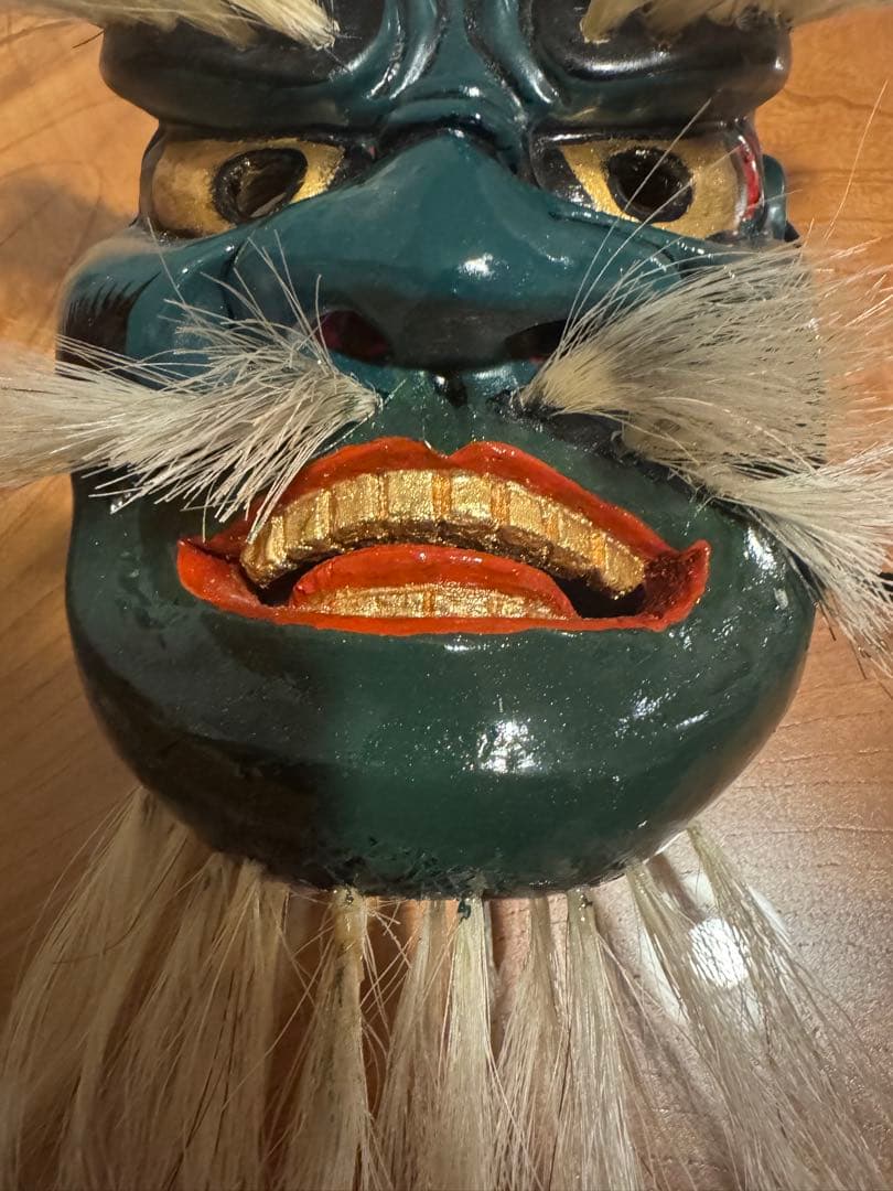 神楽面 出雲神楽 能面 緑色 木製 木彫り面 木彫り 彫刻